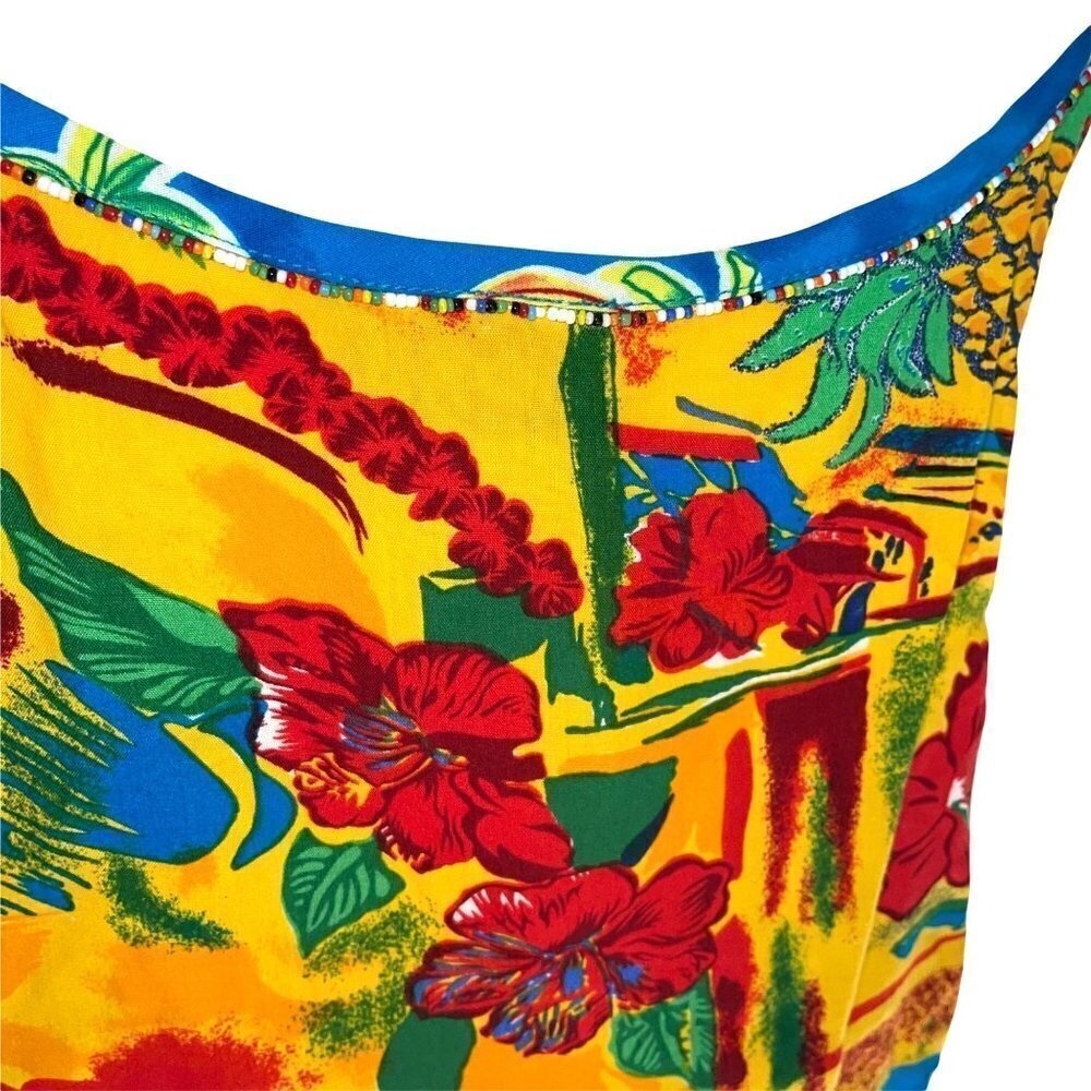 Surya Jacket Tank Top Set Medium M Womens Vintage Tropical Pattern Beaded Rayon - Picture 8 of 14